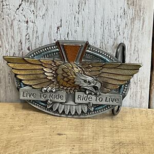 1996 Bergamot Live to Ride Ride To‎ Live Belt Buckle Mens Eagle Biker Motorcycle